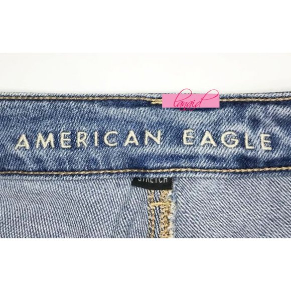 American Eagle Stretch Tomgirl Jeans Slashed Sky Destroyed Ripped BF Boyfriend 0 - Picture 11 of 14